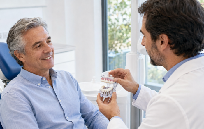 Paciente valorando un tratamiento de dientes fijos en un día