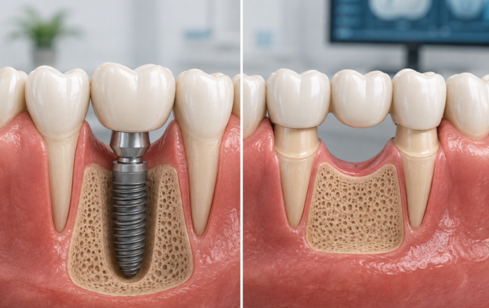 Implante dental o puente para sustituir un diente perdido
