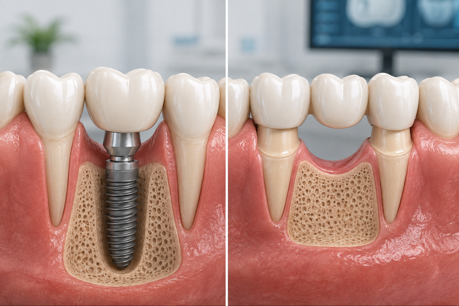 Implante dental o puente para sustituir un diente perdido